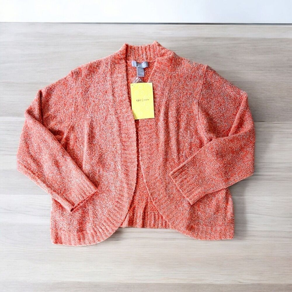 Modern Soul QVC Salmon Speckled Knit Open Front Cardigan Sweater 3XL NWT Plush
